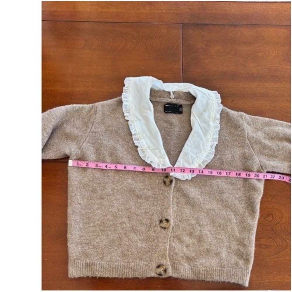 ASOS DESIGN Womens Brown Knit Cardigan Ruffle Collar‎ Sweater Oversized XS - Picture 9 of 15